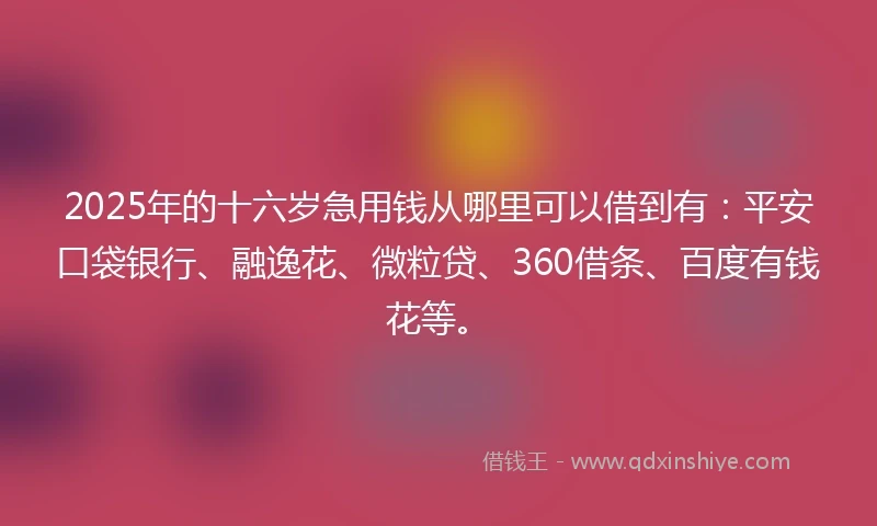 2025年的十六岁急用钱从哪里可以借到有：平安口袋银行、融逸花、微粒贷、360借条、百度有钱花等。