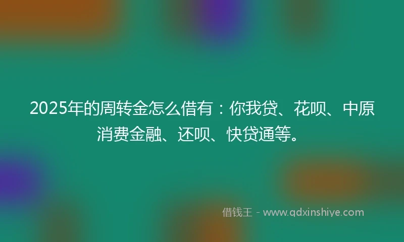 2025年的周转金怎么借有：你我贷、花呗、中原消费金融、还呗、快贷通等。