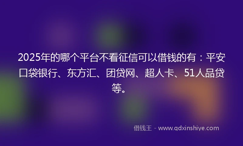 2025年的哪个平台不看征信可以借钱的有：平安口袋银行、东方汇、团贷网、超人卡、51人品贷等。
