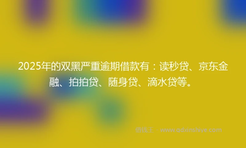 2025年的双黑严重逾期借款有：读秒贷、京东金融、拍拍贷、随身贷、滴水贷等。
