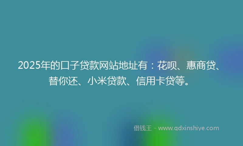 2025年的口子贷款网站地址有：花呗、惠商贷、替你还、小米贷款、信用卡贷等。
