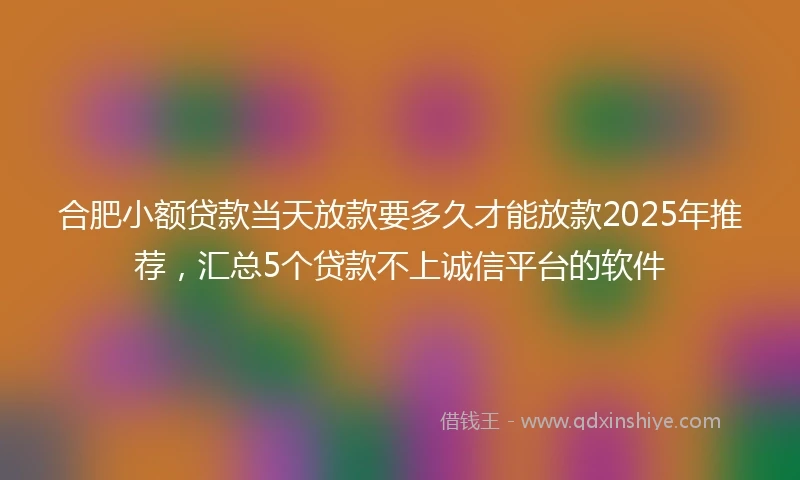 合肥小额贷款当天放款要多久才能放款2025年推荐，汇总5个贷款不上诚信平台的软件