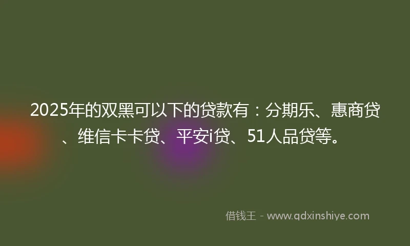 2025年的双黑可以下的贷款有：分期乐、惠商贷、维信卡卡贷、平安i贷、51人品贷等。