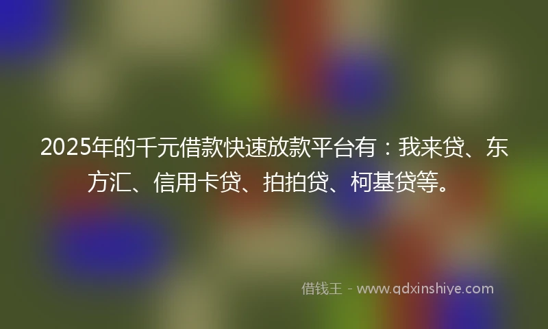 2025年的千元借款快速放款平台有：我来贷、东方汇、信用卡贷、拍拍贷、柯基贷等。