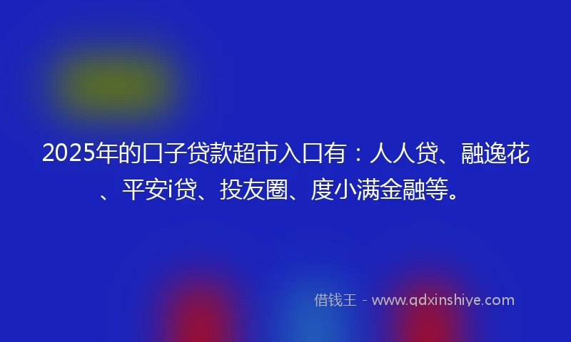 2025年的口子贷款超市入口有：人人贷、融逸花、平安i贷、投友圈、度小满金融等。