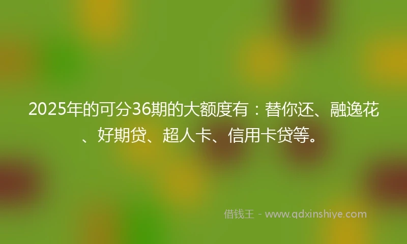 2025年的可分36期的大额度有：替你还、融逸花、好期贷、超人卡、信用卡贷等。