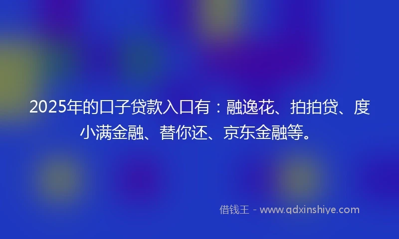 2025年的口子贷款入口有：融逸花、拍拍贷、度小满金融、替你还、京东金融等。