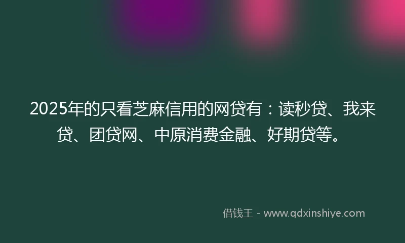 2025年的只看芝麻信用的网贷有：读秒贷、我来贷、团贷网、中原消费金融、好期贷等。