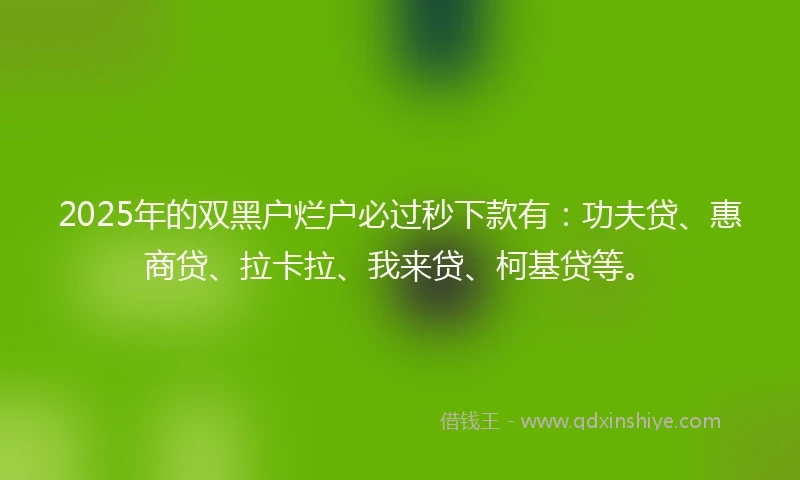 2025年的双黑户烂户必过秒下款有：功夫贷、惠商贷、拉卡拉、我来贷、柯基贷等。