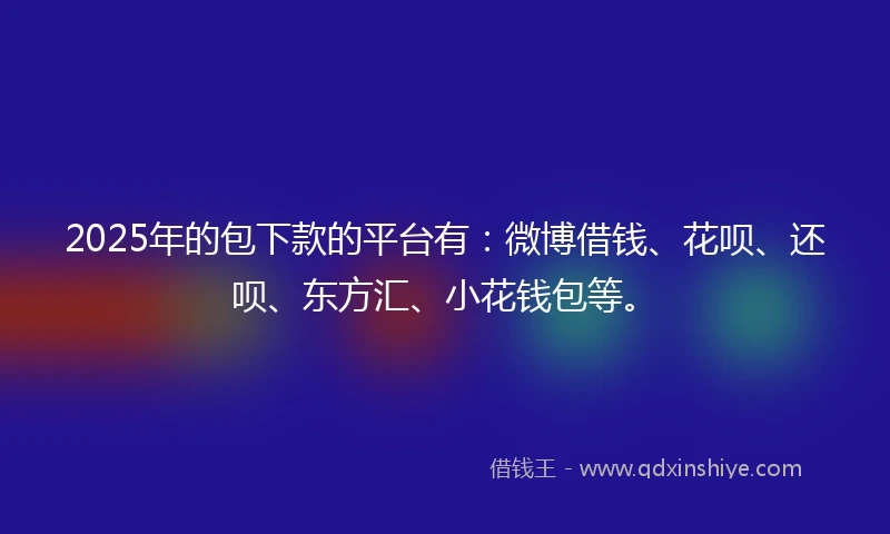 2025年的包下款的平台有：微博借钱、花呗、还呗、东方汇、小花钱包等。