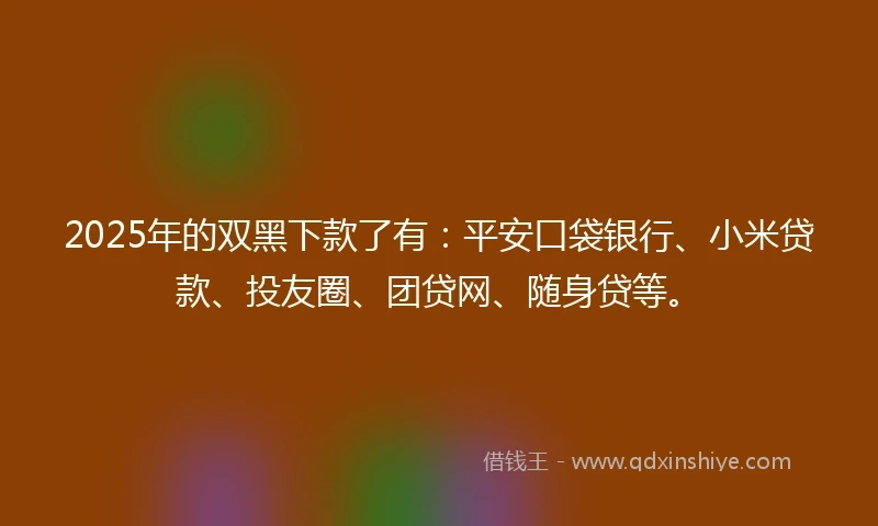 2025年的双黑下款了有：平安口袋银行、小米贷款、投友圈、团贷网、随身贷等。