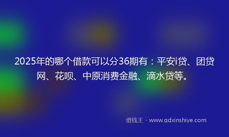 2025年的哪个借款可以分36期有：平安i贷、团贷网、花呗、中原消费金融、滴水贷等。