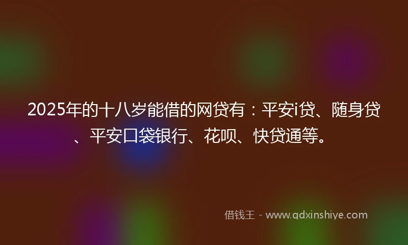 2025年的十八岁能借的网贷有:平安i贷、随身贷、平安口袋银行、花呗、快贷通等。