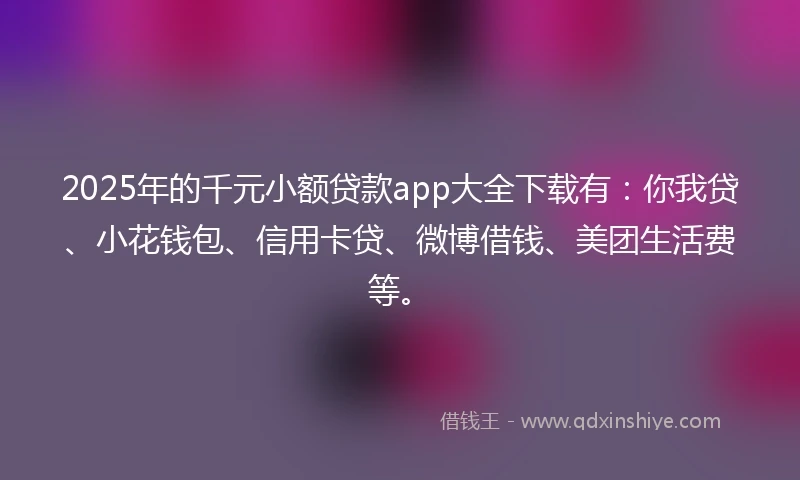2025年的千元小额贷款app大全下载有：你我贷、小花钱包、信用卡贷、微博借钱、美团生活费等。