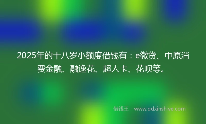 2025年的十八岁小额度借钱有：e微贷、中原消费金融、融逸花、超人卡、花呗等。