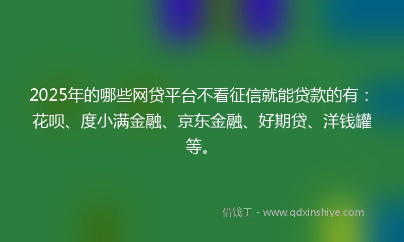 2025年的哪些网贷平台不看征信就能贷款的有：花呗、度小满金融、京东金融、好期贷、洋钱罐等。
