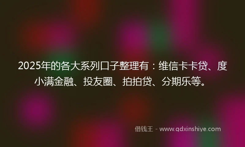 2025年的各大系列口子整理有：维信卡卡贷、度小满金融、投友圈、拍拍贷、分期乐等。