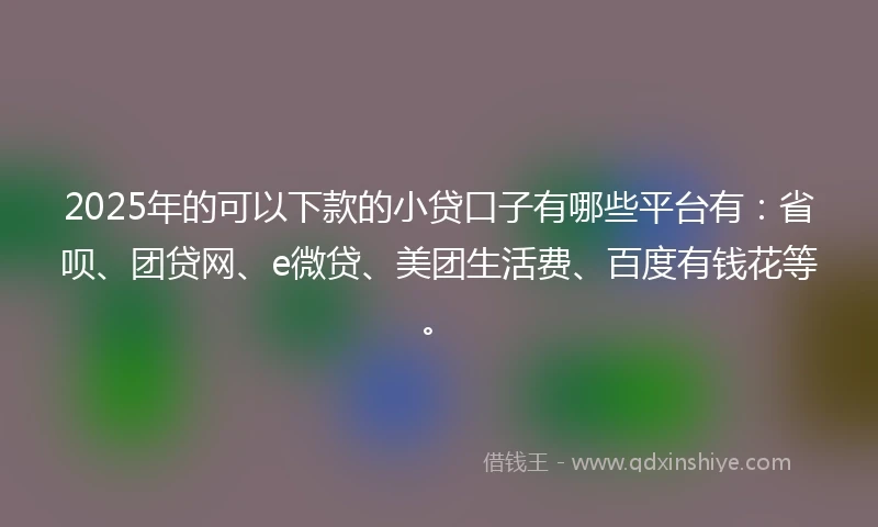 2025年的可以下款的小贷口子有哪些平台有:省呗、团贷网、e微贷、美团生活费、百度有钱花等。