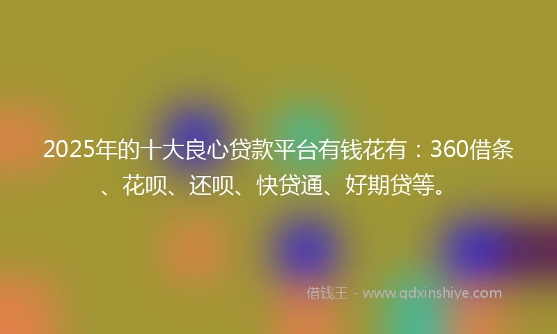 2025年的十大良心贷款平台有钱花有：360借条、花呗、还呗、快贷通、好期贷等。