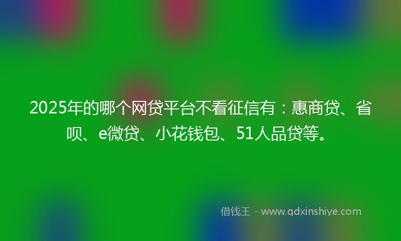 2025年的哪个网贷平台不看征信有：惠商贷、省呗、e微贷、小花钱包、51人品贷等。