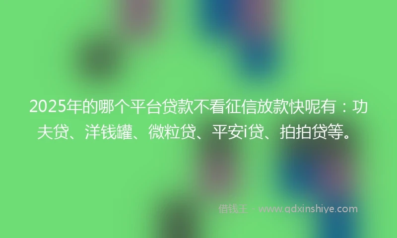 2025年的哪个平台贷款不看征信放款快呢有：功夫贷、洋钱罐、微粒贷、平安i贷、拍拍贷等。