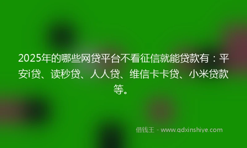 2025年的哪些网贷平台不看征信就能贷款有：平安i贷、读秒贷、人人贷、维信卡卡贷、小米贷款等。