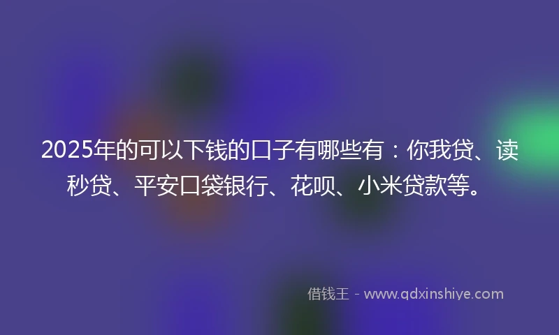 2025年的可以下钱的口子有哪些有：你我贷、读秒贷、平安口袋银行、花呗、小米贷款等。