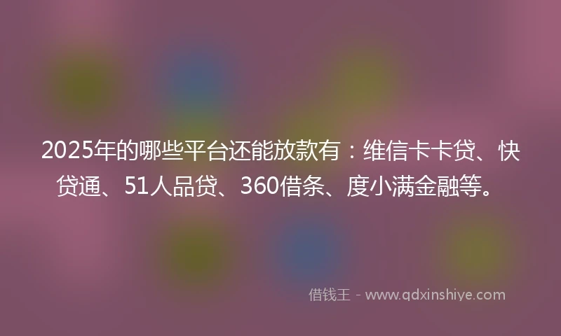 2025年的哪些平台还能放款有：维信卡卡贷、快贷通、51人品贷、360借条、度小满金融等。