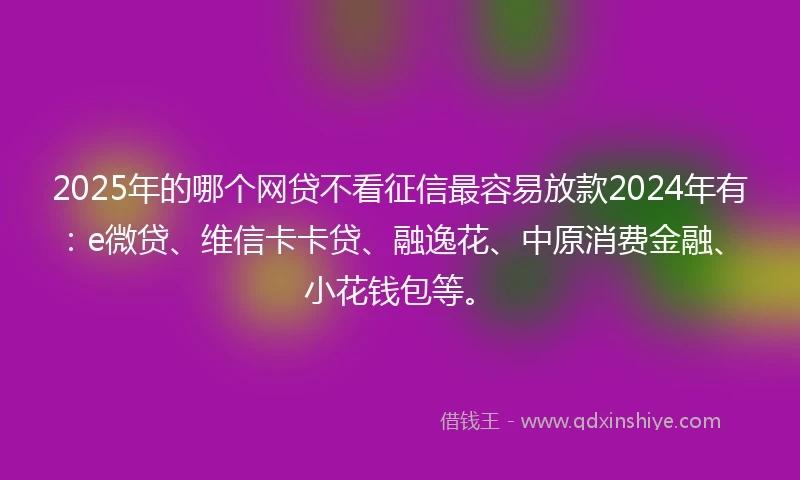2025年的哪个网贷不看征信最容易放款2024年有：e微贷、维信卡卡贷、融逸花、中原消费金融、小花钱包等。