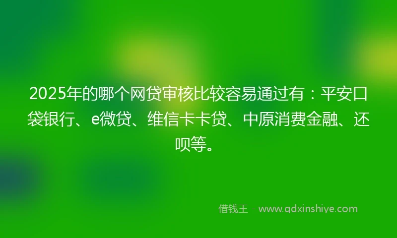 2025年的哪个网贷审核比较容易通过有：平安口袋银行、e微贷、维信卡卡贷、中原消费金融、还呗等。