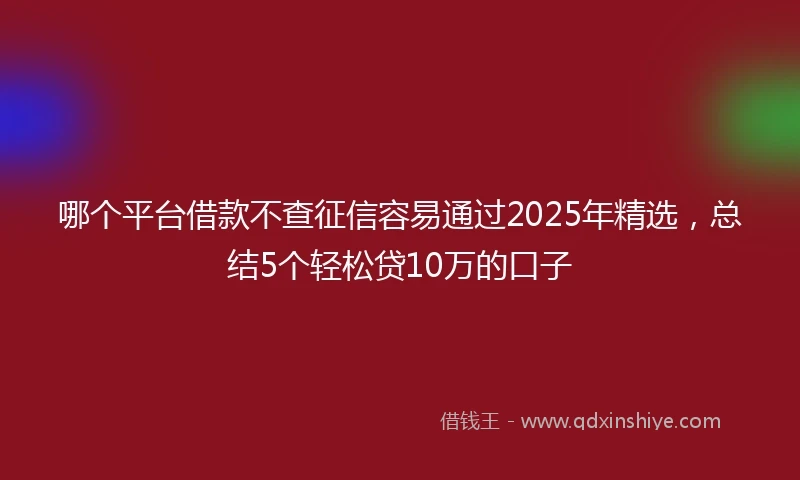 哪个平台借款不查征信容易通过2025年精选，总结5个轻松贷10万的口子