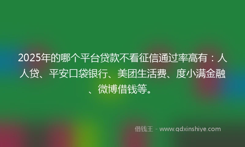 2025年的哪个平台贷款不看征信通过率高有：人人贷、平安口袋银行、美团生活费、度小满金融、微博借钱等。