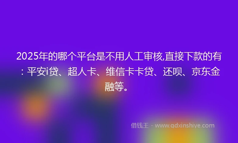 2025年的哪个平台是不用人工审核,直接下款的有：平安i贷、超人卡、维信卡卡贷、还呗、京东金融等。