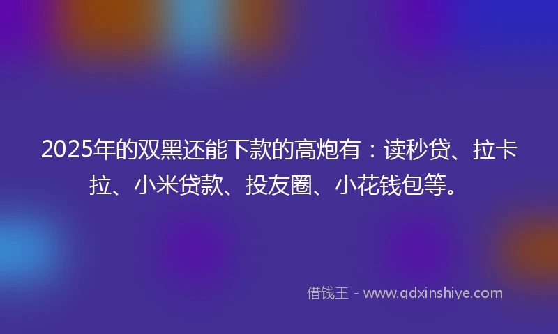 2025年的双黑还能下款的高炮有：读秒贷、拉卡拉、小米贷款、投友圈、小花钱包等。