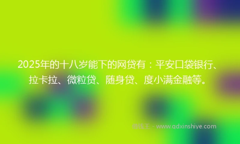 2025年的十八岁能下的网贷有：平安口袋银行、拉卡拉、微粒贷、随身贷、度小满金融等。