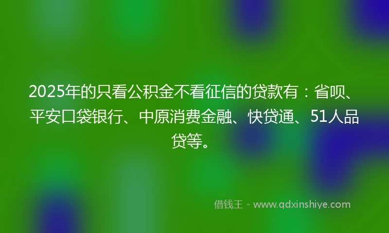 2025年的只看公积金不看征信的贷款有：省呗、平安口袋银行、中原消费金融、快贷通、51人品贷等。