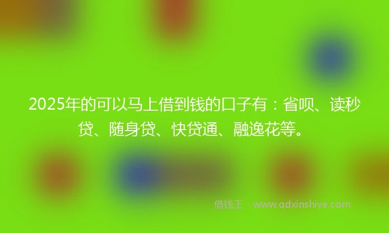 2025年的可以马上借到钱的口子有：省呗、读秒贷、随身贷、快贷通、融逸花等。