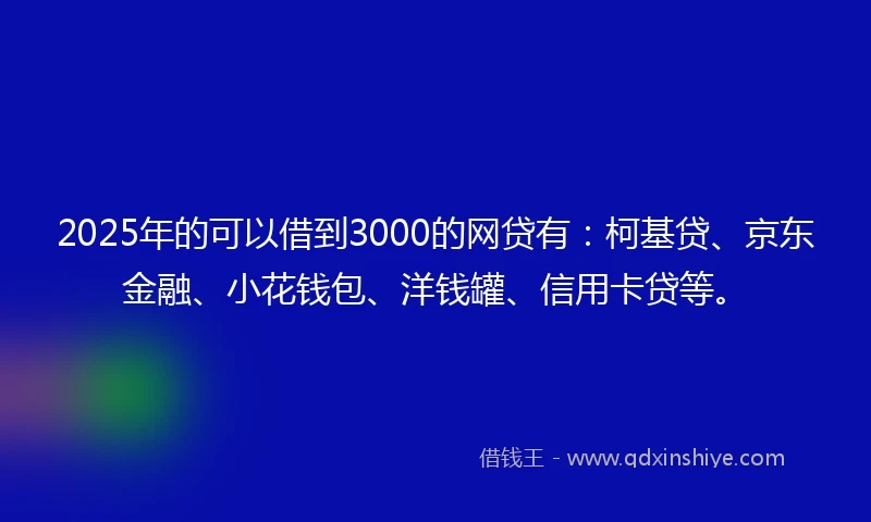 2025年的可以借到3000的网贷有：柯基贷、京东金融、小花钱包、洋钱罐、信用卡贷等。