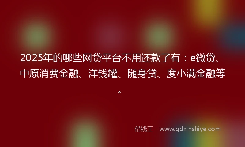 2025年的哪些网贷平台不用还款了有：e微贷、中原消费金融、洋钱罐、随身贷、度小满金融等。