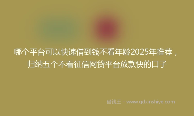 哪个平台可以快速借到钱不看年龄2025年推荐，归纳五个不看征信网贷平台放款快的口子