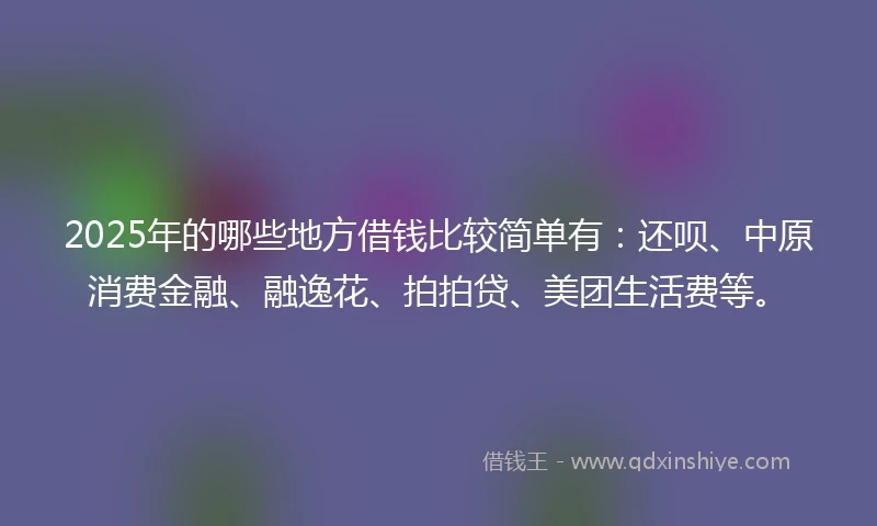 2025年的哪些地方借钱比较简单有：还呗、中原消费金融、融逸花、拍拍贷、美团生活费等。