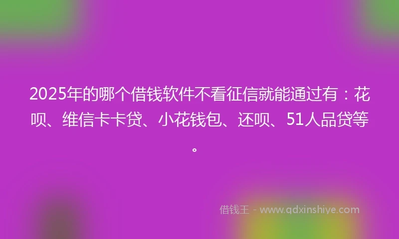 2025年的哪个借钱软件不看征信就能通过有：花呗、维信卡卡贷、小花钱包、还呗、51人品贷等。