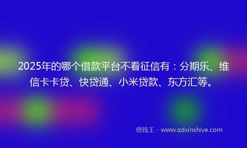 2025年的哪个借款平台不看征信有：分期乐、维信卡卡贷、快贷通、小米贷款、东方汇等。
