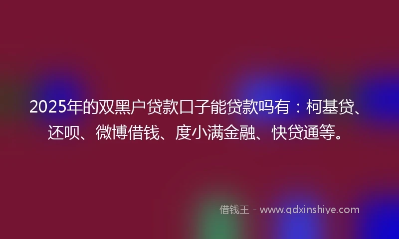 2025年的双黑户贷款口子能贷款吗有：柯基贷、还呗、微博借钱、度小满金融、快贷通等。