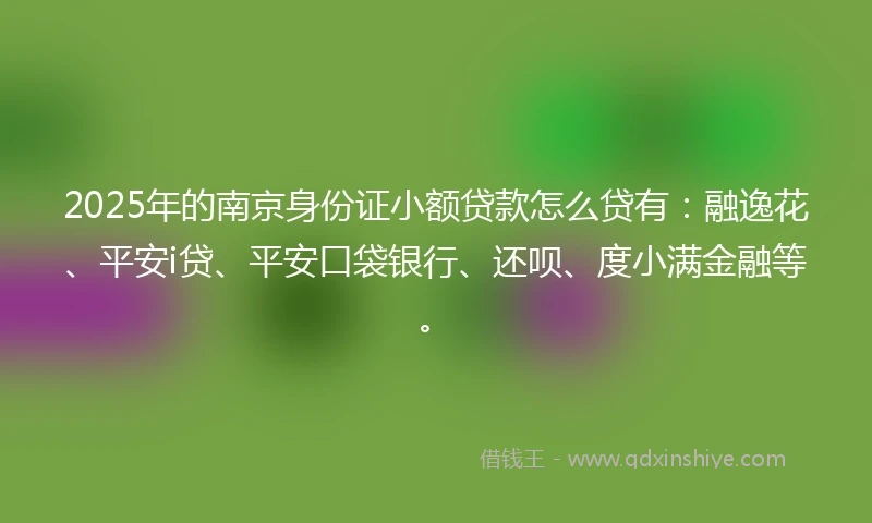 2025年的南京身份证小额贷款怎么贷有：融逸花、平安i贷、平安口袋银行、还呗、度小满金融等。