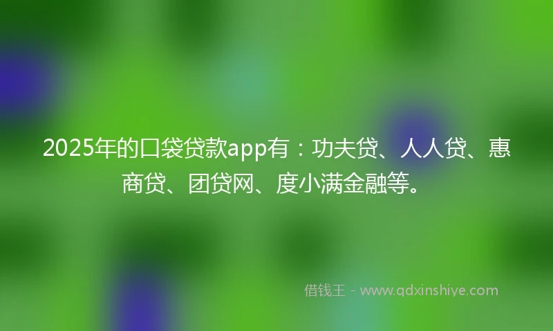 2025年的口袋贷款app有:功夫贷、人人贷、惠商贷、团贷网、度小满金融等。