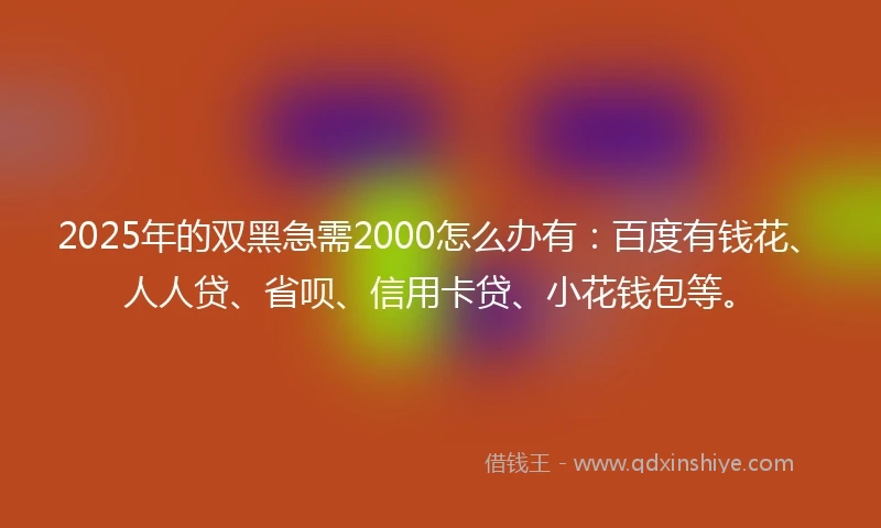 2025年的双黑急需2000怎么办有：百度有钱花、人人贷、省呗、信用卡贷、小花钱包等。