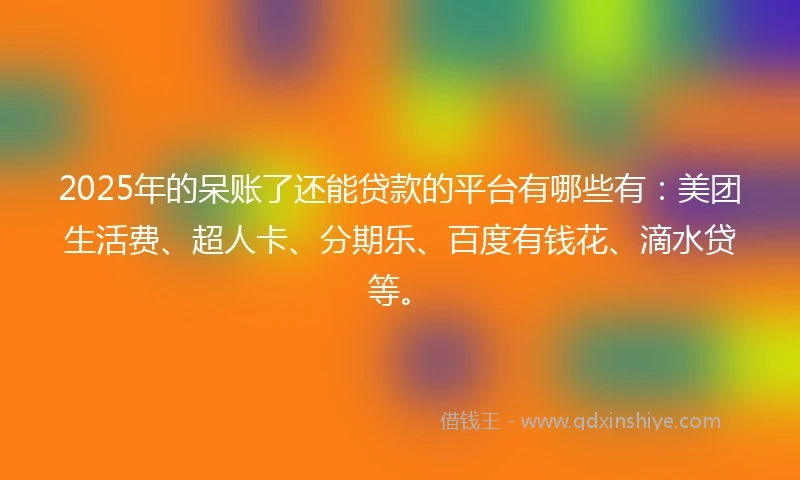 2025年的呆账了还能贷款的平台有哪些有：美团生活费、超人卡、分期乐、百度有钱花、滴水贷等。