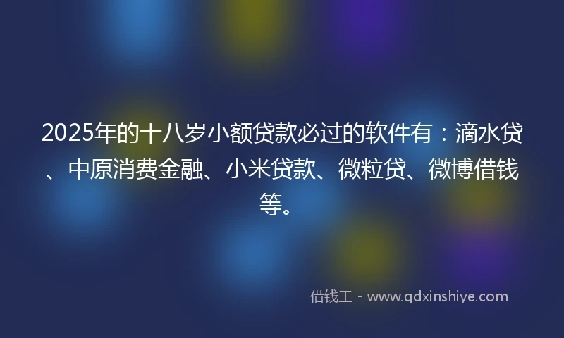 2025年的十八岁小额贷款必过的软件有：滴水贷、中原消费金融、小米贷款、微粒贷、微博借钱等。