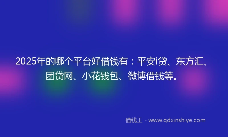 2025年的哪个平台好借钱有：平安i贷、东方汇、团贷网、小花钱包、微博借钱等。